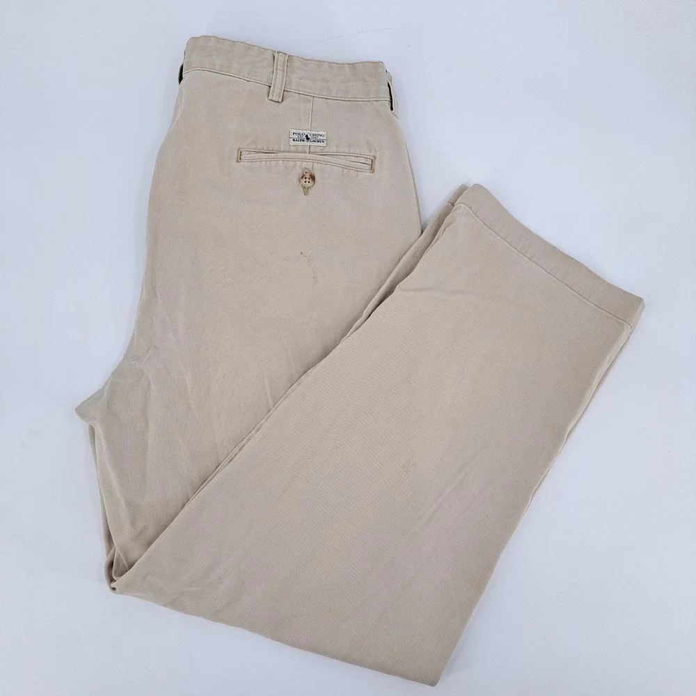 Polo Ralph Lauren Chino Pants Mens 36x30 Cotton Khaki Pleated Straight Leg Tan - Picture 1 of 11